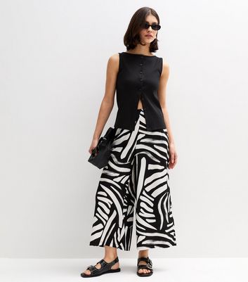 Black Abstract Print Wide Leg Trousers