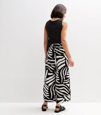 Black Abstract Print Wide Leg Trousers