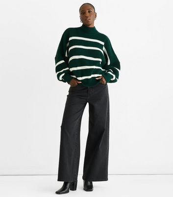 Gini London Green Oversized Striped Chunky Knit Jumper