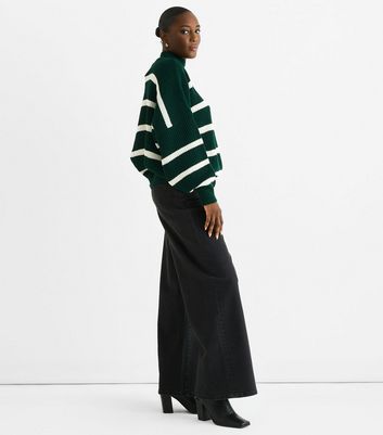 Gini London Green Oversized Striped Chunky Knit Jumper