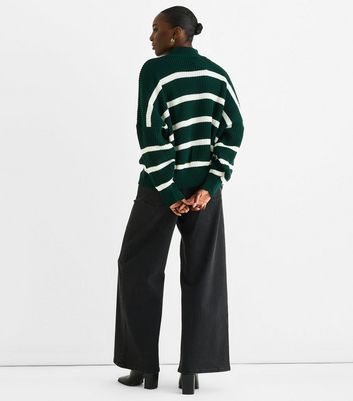 Gini London Green Oversized Striped Chunky Knit Jumper