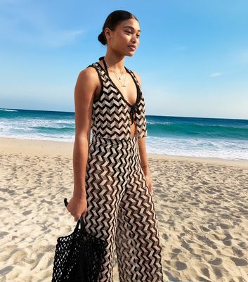 Black Chevron Crochet-Look Beach Waistcoat 3 Black Chevron Crochet-Look Beach Waistcoat