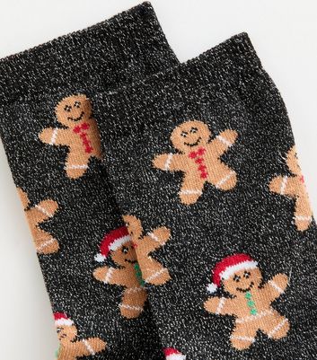 Black Sparkly Christmas Gingerbread Socks