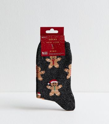 Black Sparkly Christmas Gingerbread Socks 3 Black Sparkly Christmas Gingerbread Socks
