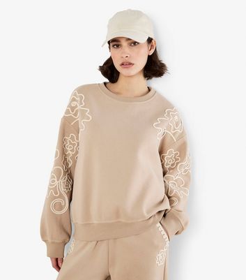 Apricot Stone Floral Embroidered Sweatshirt