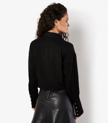 Apricot Black Twill Cropped Shirt