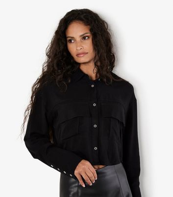 Apricot Black Twill Cropped Shirt