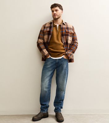 Brown Regular Fit Long Sleeve Brushed Quarter Zip Polo Knit Jumper 3 Brown Regular Fit Long Sleeve Brushed Quarter Zip Polo Knit Jumper