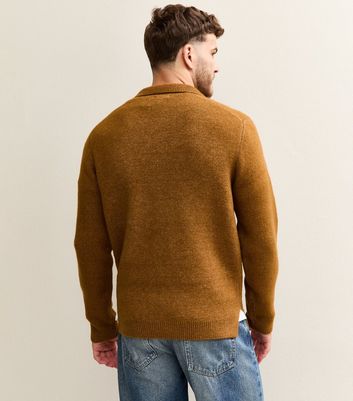 Brown Regular Fit Long Sleeve Brushed Quarter Zip Polo Knit Jumper 4 Brown Regular Fit Long Sleeve Brushed Quarter Zip Polo Knit Jumper