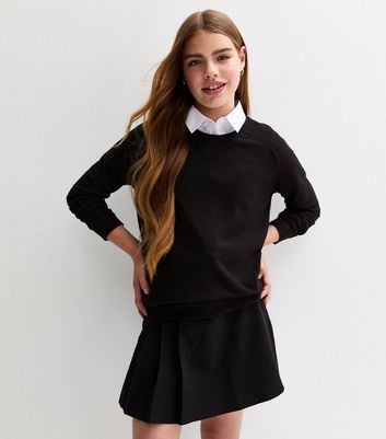 Girls Black Pack Of 2 Crew Neck School Jumpers