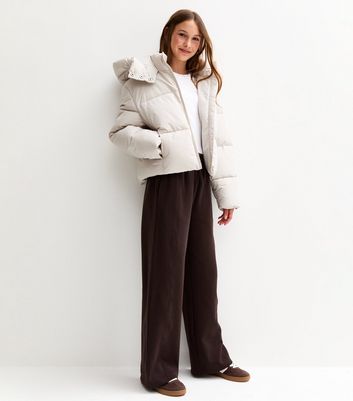 Girls Dark Brown Seam Detail Wide Leg Joggers