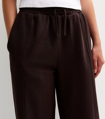 Girls Dark Brown Seam Detail Wide Leg Joggers