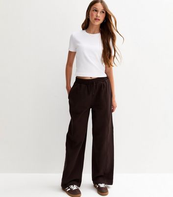 Girls Dark Brown Seam Detail Wide Leg Joggers 3 Girls Dark Brown Seam Detail Wide Leg Joggers