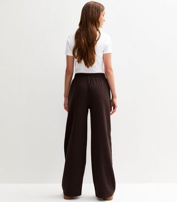 Girls Dark Brown Seam Detail Wide Leg Joggers 4 Girls Dark Brown Seam Detail Wide Leg Joggers