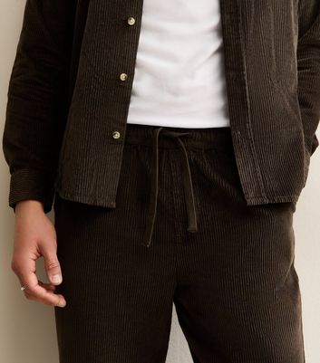 Brown Relaxed Pull On Drawstring Waist Corduroy Trousers