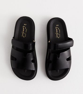 Black Leather-Look Chunky Sliders 3 Black Leather-Look Chunky Sliders