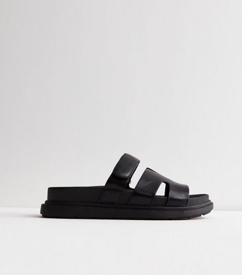 Black Leather-Look Chunky Sliders 4 Black Leather-Look Chunky Sliders