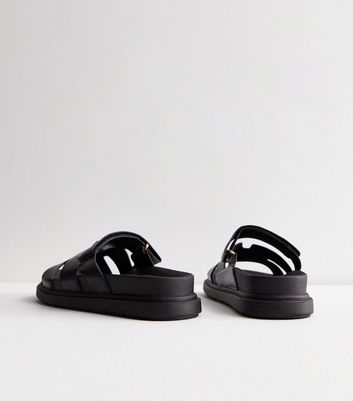 Black Leather-Look Chunky Sliders 5 Black Leather-Look Chunky Sliders