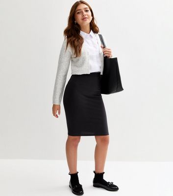 Girls Black Jersey Pencil School Skirt 3 Girls Black Jersey Pencil School Skirt
