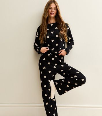 Black Heart Long Sleeve Top and Trousers Pyjama Set