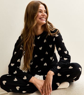 Black Heart Long Sleeve Top and Trousers Pyjama Set