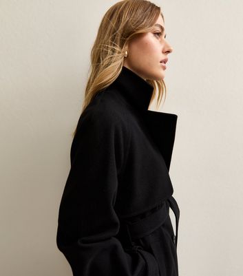 Black Brushed Double Breasted Trench Coat