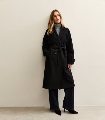 Black Brushed Double Breasted Trench Coat 3 Black Brushed Double Breasted Trench Coat