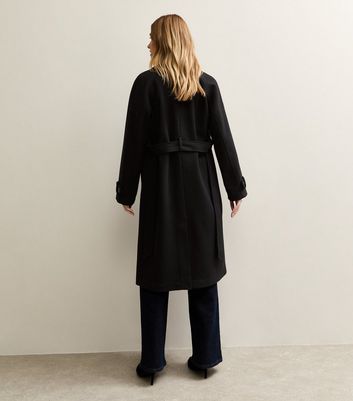 Black Brushed Double Breasted Trench Coat 4 Black Brushed Double Breasted Trench Coat