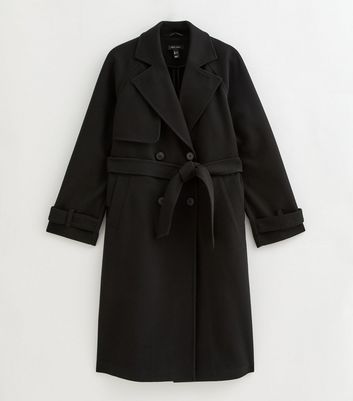 Black Brushed Double Breasted Trench Coat 6 Black Brushed Double Breasted Trench Coat