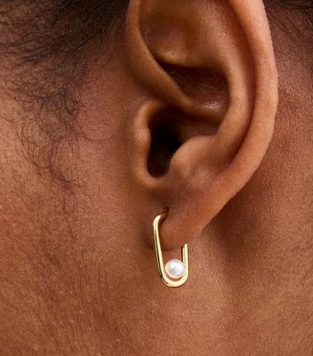 18ct Gold Plated Faux Pearl Hoop Earrings