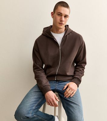 Brown Oversized Zip Through Hoodie