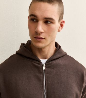 Brown Oversized Zip Through Hoodie
