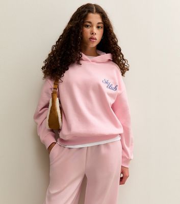 Girls Light Pink Cotton Ski Logo Hoodie