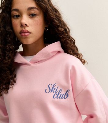 Girls Light Pink Cotton Ski Logo Hoodie