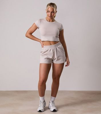 Gym King 365 Grey Logo Embroidered Cropped T-Shirt