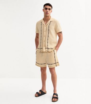 Cream Regular Floral Embroidered Shorts