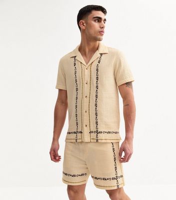 Cream Regular Floral Embroidered Shorts