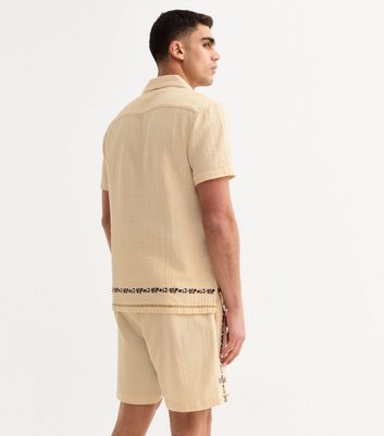 Cream Regular Floral Embroidered Shorts