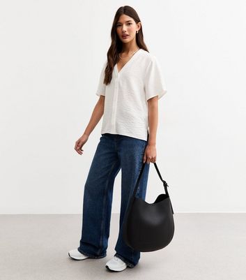 White V-Neck Button Up Top