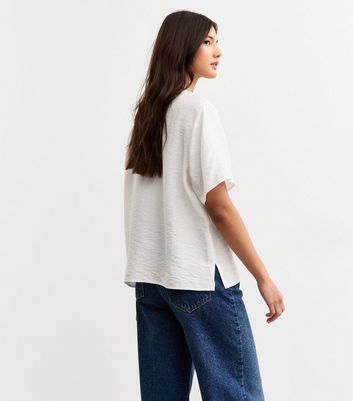 White V-Neck Button Up Top