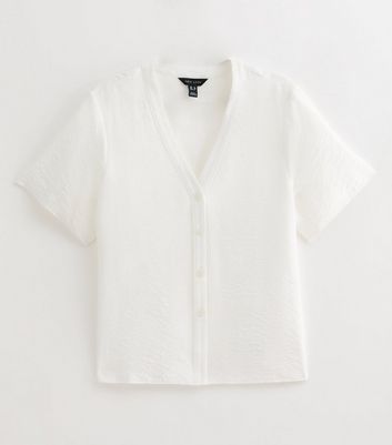 White V-Neck Button Up Top