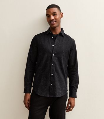 Black Speckled Regular Long Sleeve Shirt