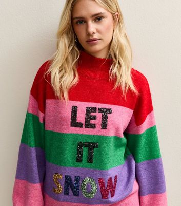 Sunshine Soul Petite Multicolour Striped Let It Snow Jumper