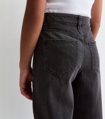 Girls Black Ripped Wide Leg Jeans