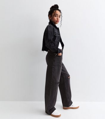 Girls Black Ripped Wide Leg Jeans 3 Girls Black Ripped Wide Leg Jeans