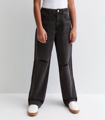 Girls Black Ripped Wide Leg Jeans 4 Girls Black Ripped Wide Leg Jeans
