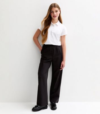 Girls Black Wide Leg Elasticated Waist School Trousers