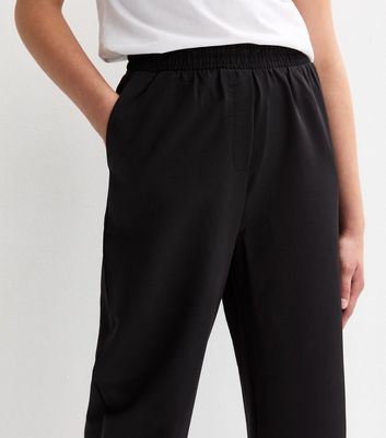 Girls Black Wide Leg Elasticated Waist School Trousers