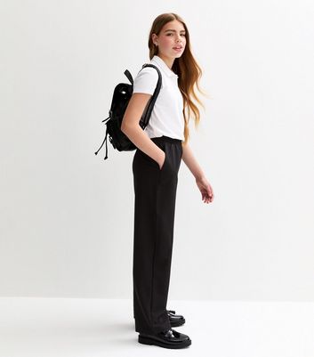 Girls Black Wide Leg Elasticated Waist School Trousers