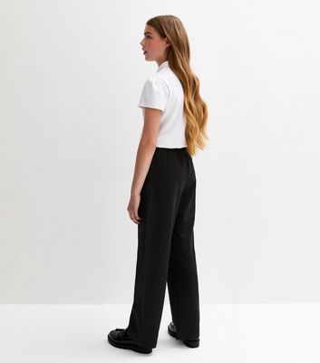 Girls Black Wide Leg Elasticated Waist School Trousers